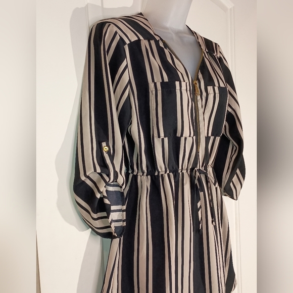 2/$30 J FOR JUSTIFY elegant Striped black and cream color Women's Dress (#22) - Picture 6 of 9